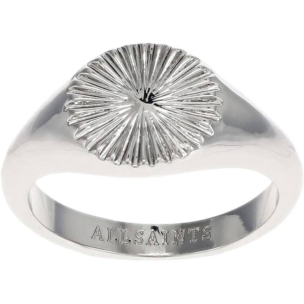 AllSaints New Size 6 Rhodium Plated Textured Fan Signet Ring Silver Tone Brass